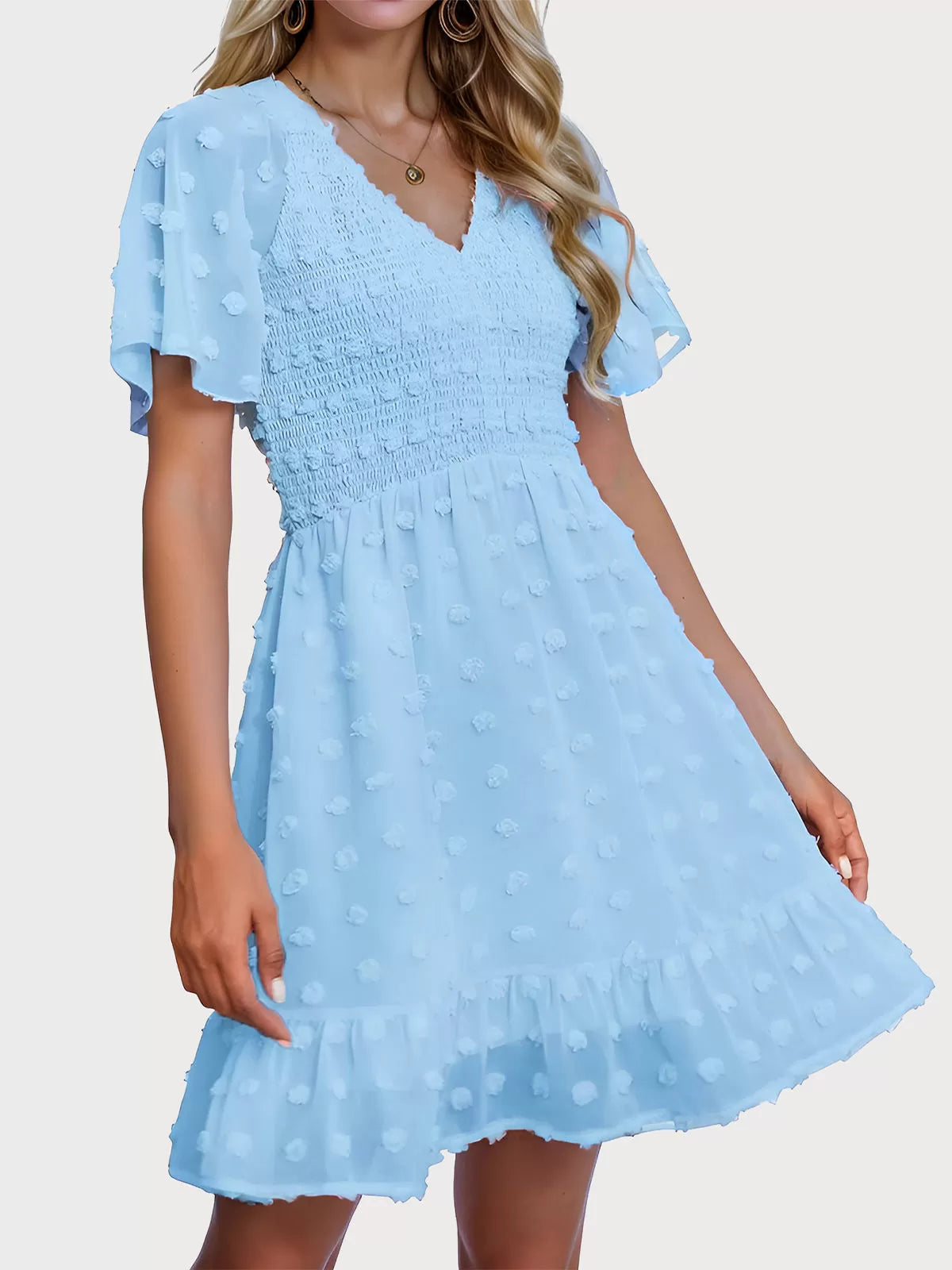 Wrinkle V-neck Flounce A-line Dress