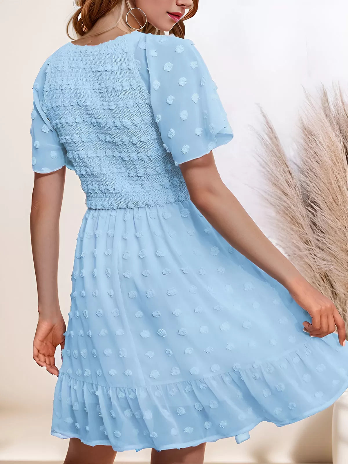 Wrinkle V-neck Flounce A-line Dress