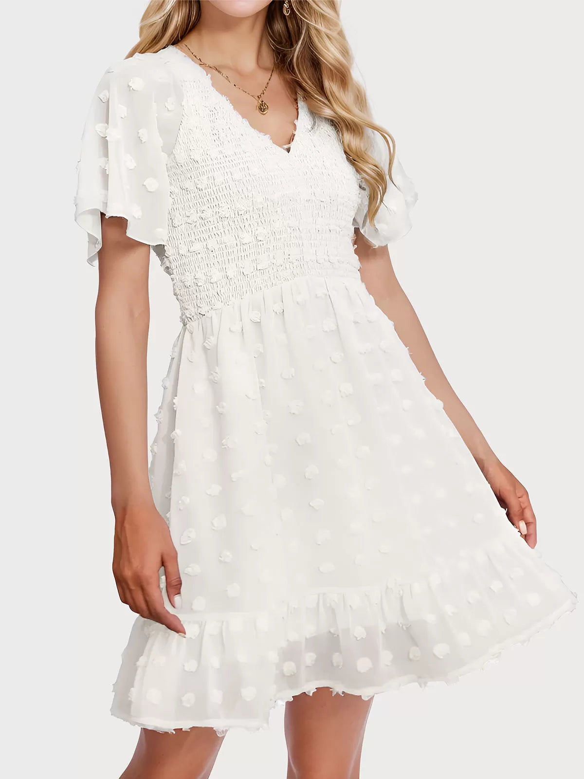 Wrinkle V-neck Flounce A-line Dress
