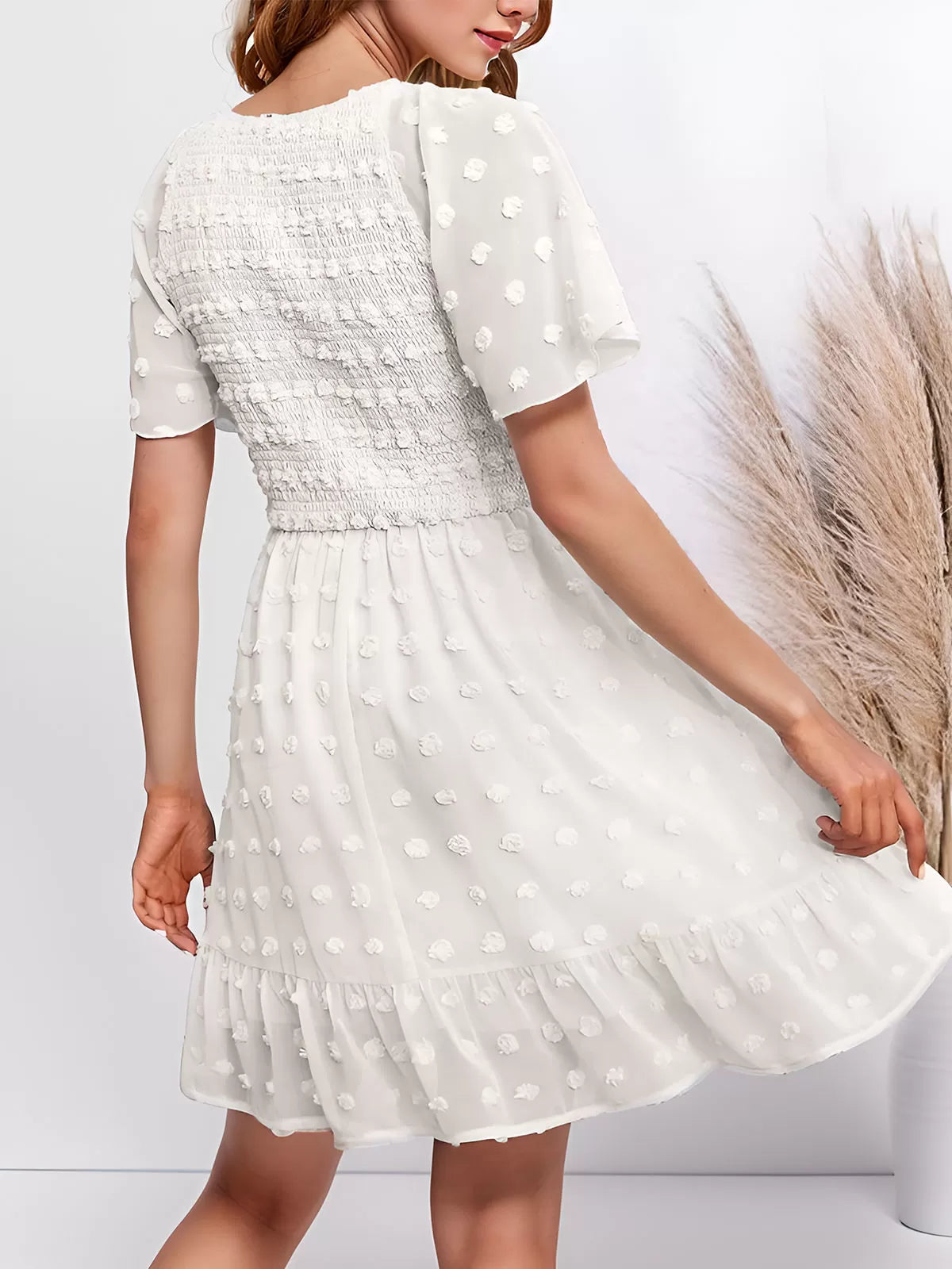 Wrinkle V-neck Flounce A-line Dress