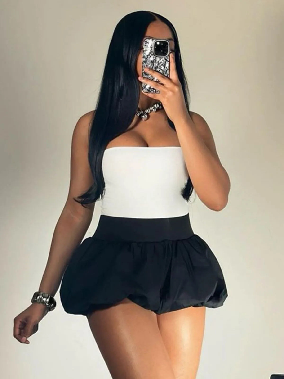 Y2k Bubble Mini Ruffle Hem Pleated High Waist Puffy Balloon Skirt