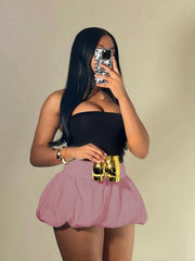 Y2k Bubble Mini Ruffle Hem Pleated High Waist Puffy Balloon Skirt