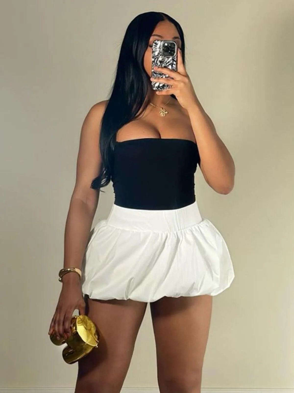 Y2k Bubble Mini Ruffle Hem Pleated High Waist Puffy Balloon Skirt
