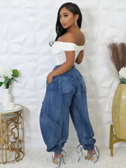 Y2K Harem Casual Streetwear Baggy Bind Denim Cargo Pants