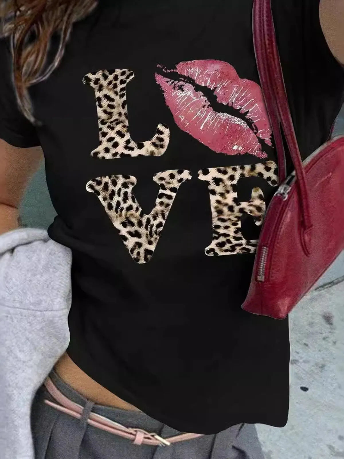 Y2k Leopard Love Pattern Graphic T-Shirt