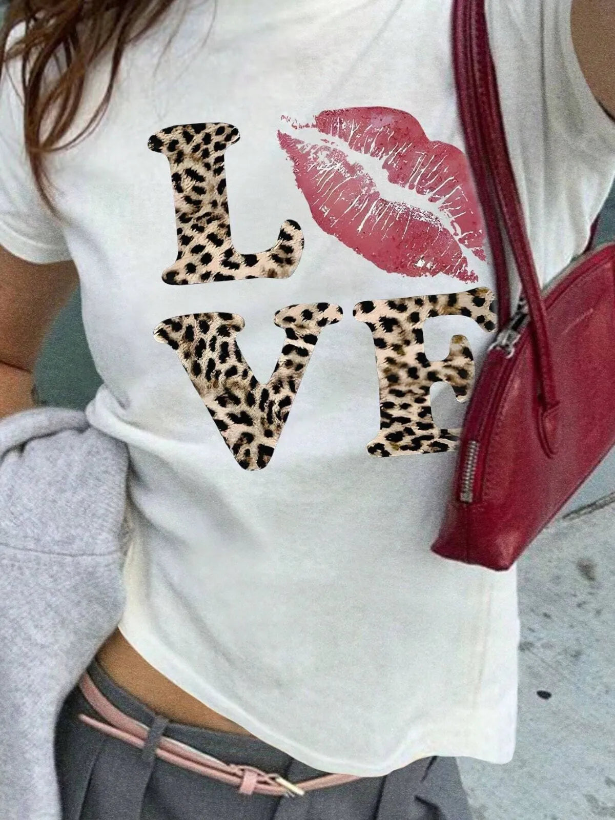 Y2k Leopard Love Pattern Graphic T-Shirt