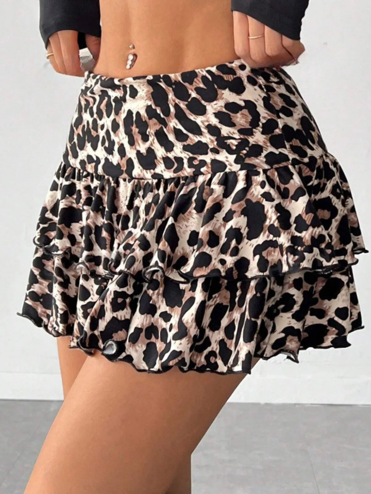 Y2K Leopard Print Knitted Sports And Streetwear Slim Layered Cake Culottes Anti-Exposure Skorts