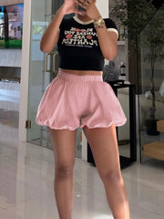 Y2K Solid Ruched Ruffle Trim Bloomers High Rise Shorts