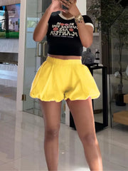 Y2K Solid Ruched Ruffle Trim Bloomers High Rise Shorts