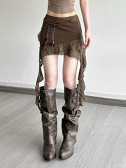 Y2K Streetwear irregular ruffles Pearls Ruched Medium Rise Skirt