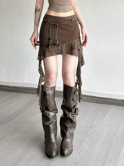Y2K Streetwear irregular ruffles Pearls Ruched Medium Rise Skirt