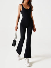 Solid Zipper Round Neck High Rise Bodysuits