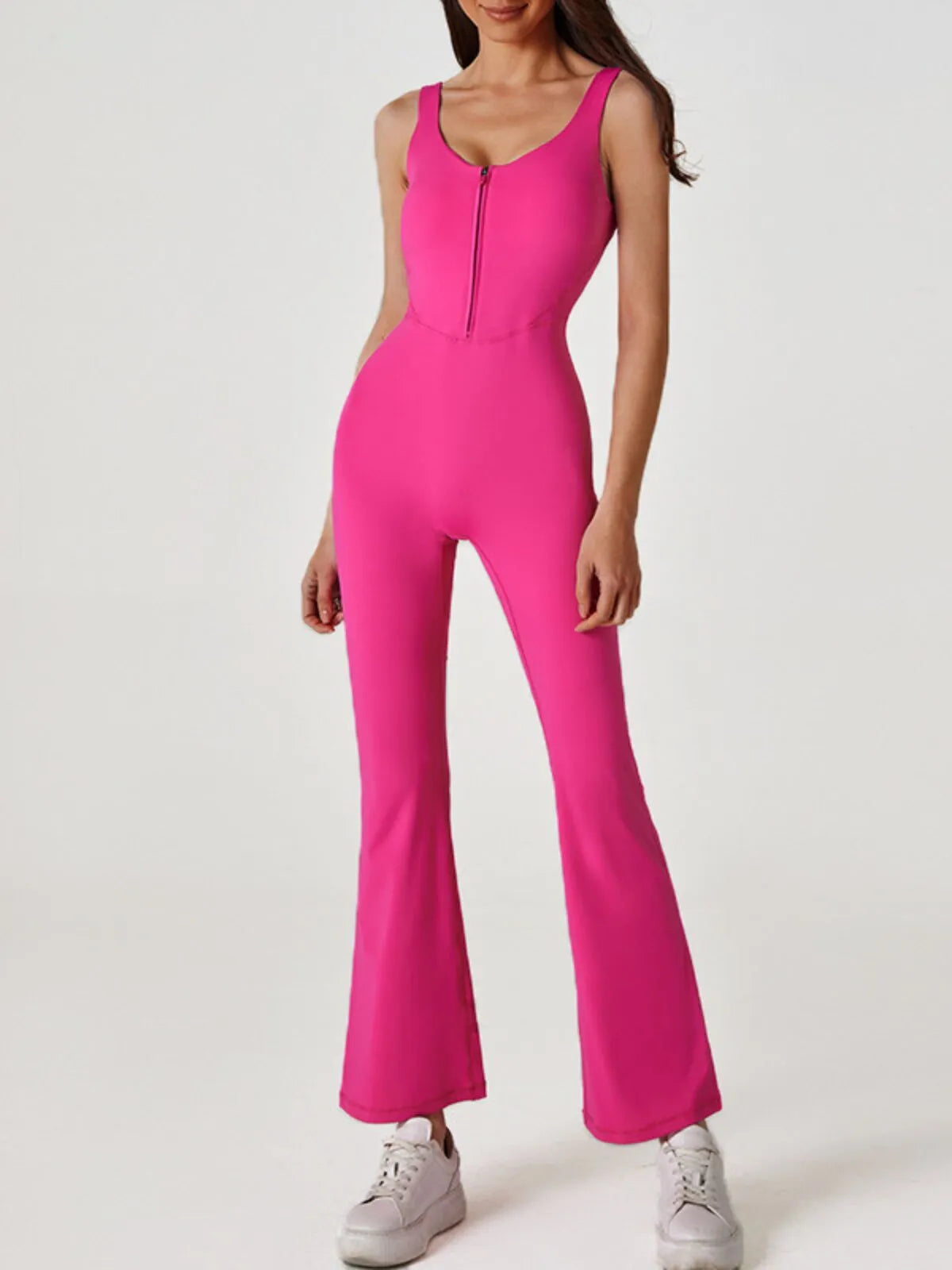 Solid Zipper Round Neck High Rise Bodysuits